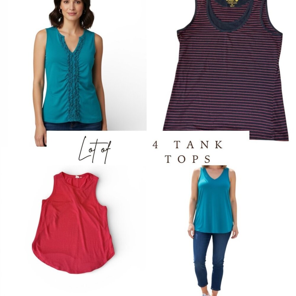 Lot Of 4 Womens Tank Tops Size M Time & Tru & Others Blue Green Pink Striped